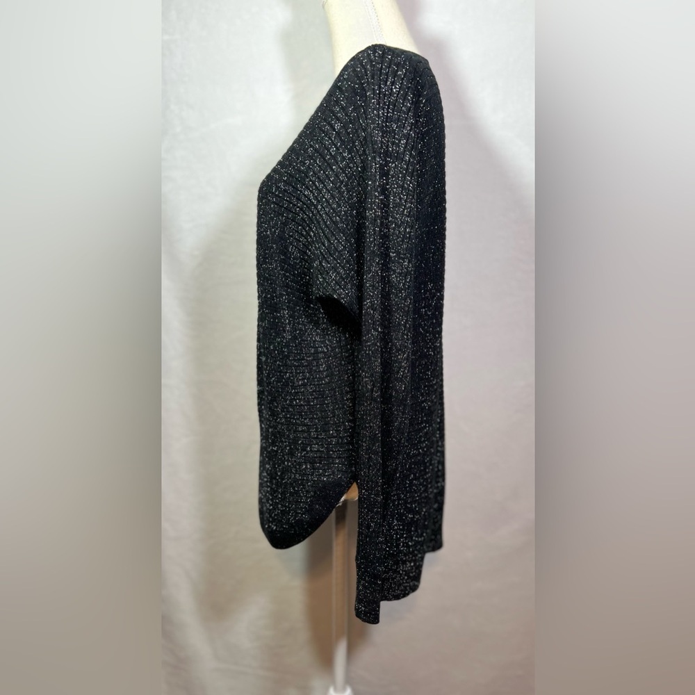 Hannah Pop Over Sweater Size M Black with Silver Shimmer Long Sleeve - Picture 3 of 7
